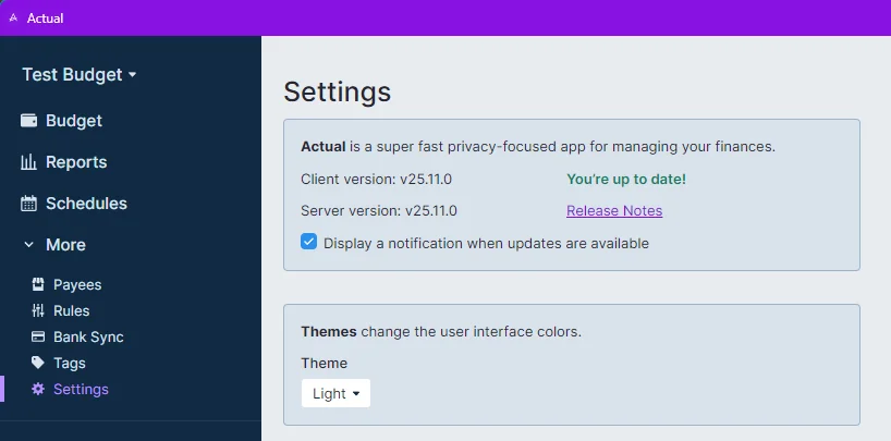 Image of Settings top pf page