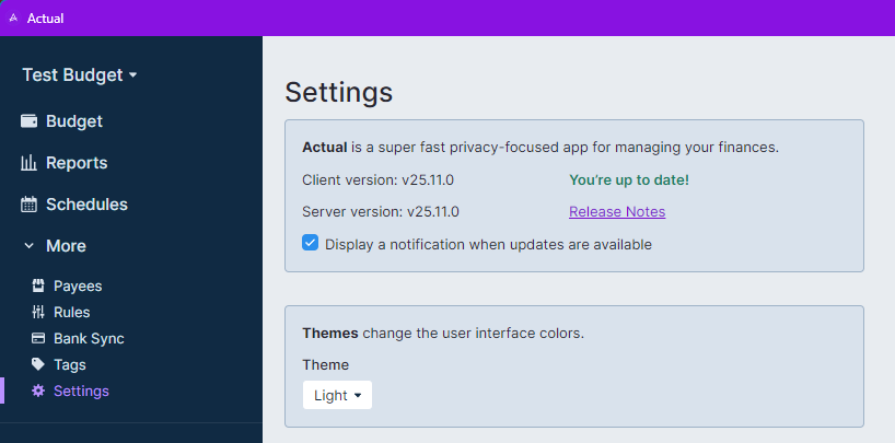 Image of Settings top pf page