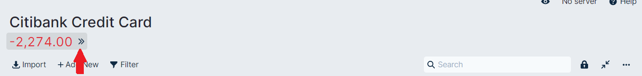 Account page Balance Expand Arows