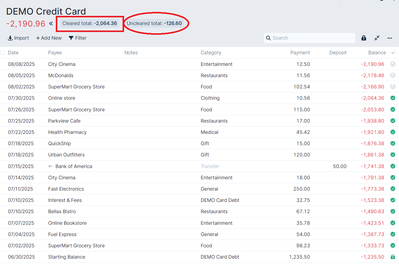 DEMO Credit Card Reconcile